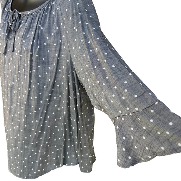 Fred David Ruffle Sleeve Polka Dot Rayon Blend Blouse Top Gray & White Plus 1X - Picture 3 of 9